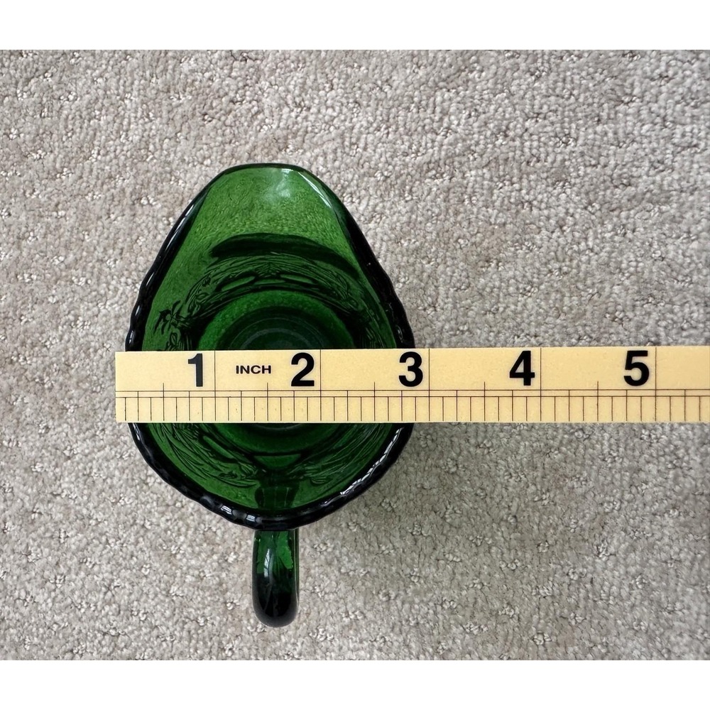 L.G. WRIGHT Opalescent Vaseline Uranium Glass Wreathed Cherry Creamer Pitcher - Picture 9 of 12